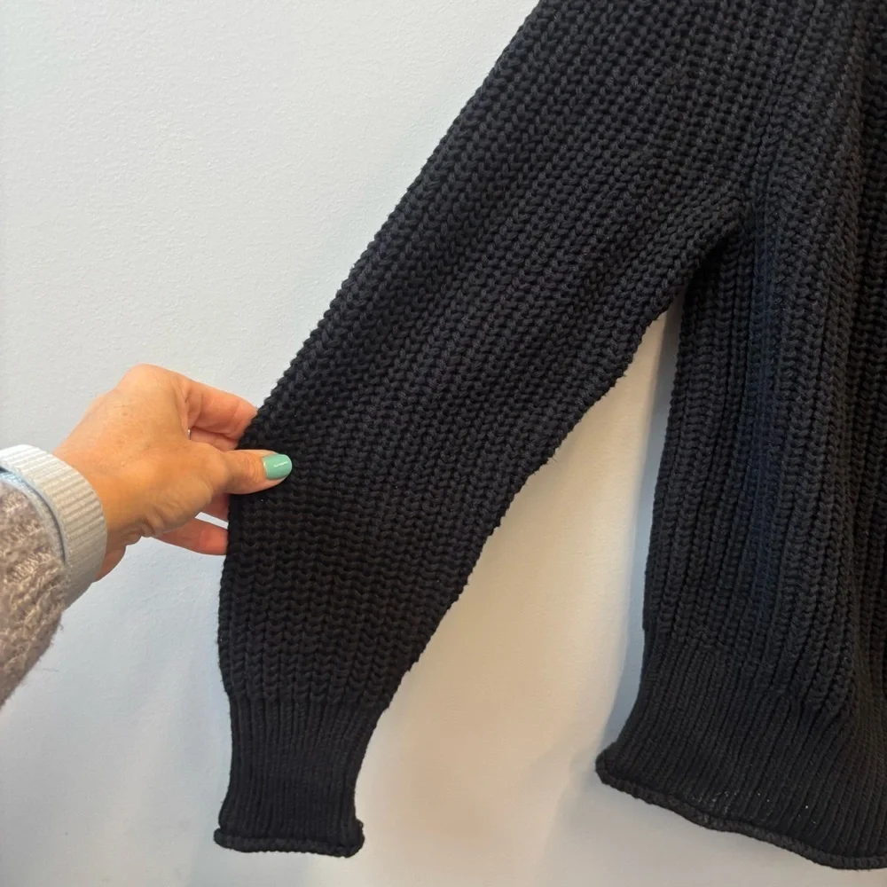 J Crew XS Roll Neck Sweater Black Chunky Knit Ribbed Sweater